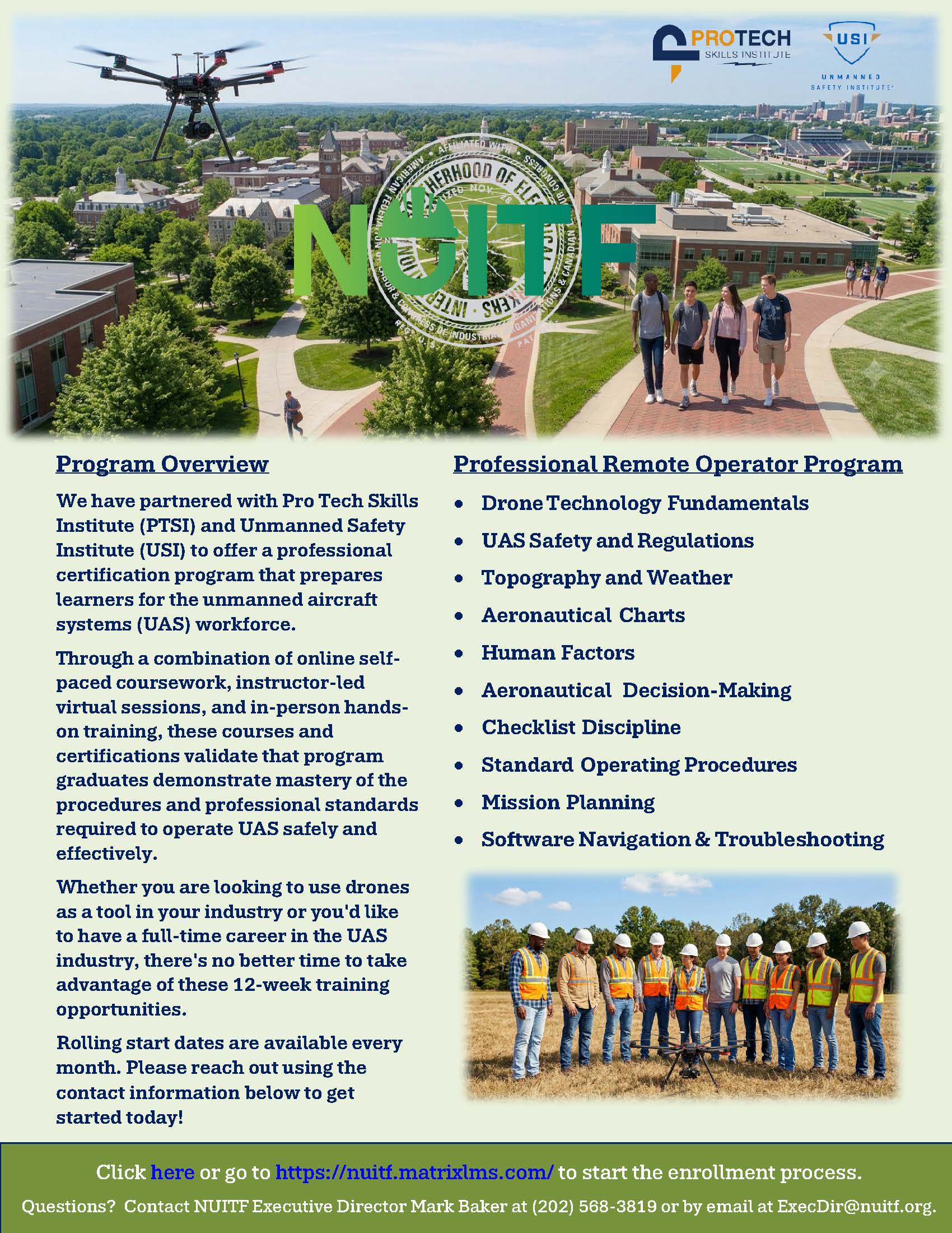 Announcing: Drone Pilot Licensing Training Programs Are Now Available NUITF Drone Pilot Program flyer, page 2